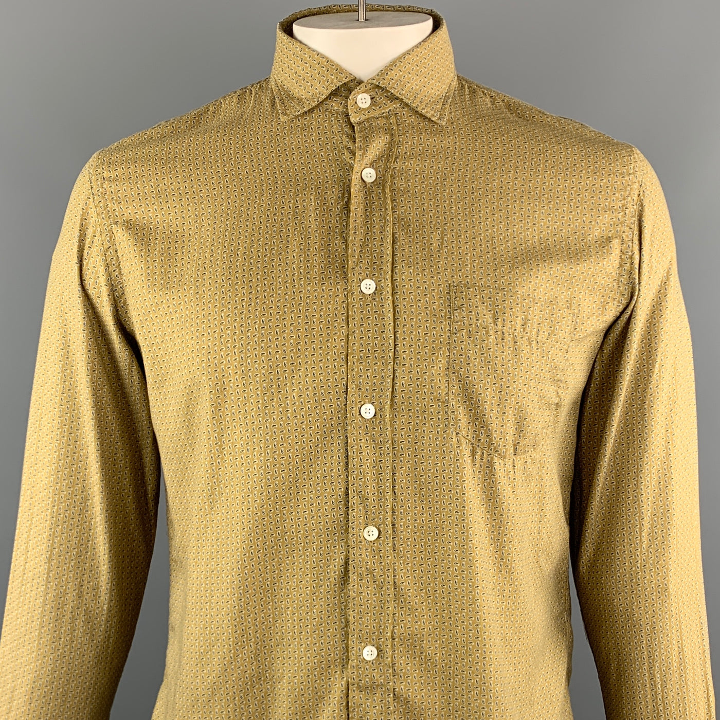 HARTFORD Size M Mustard Paisley Cotton - Viscose Button Up Long Sleeve Shirt