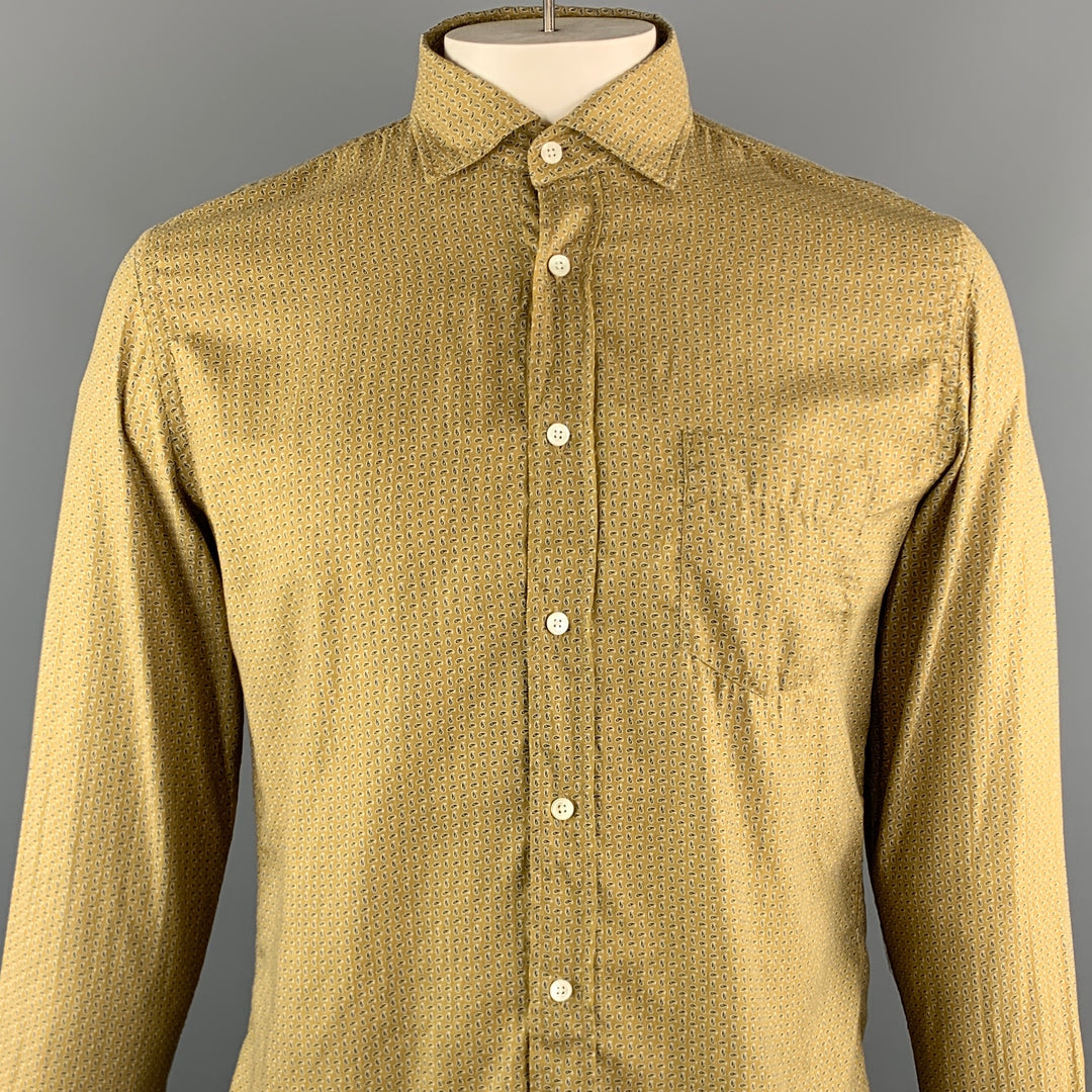 HARTFORD Size XL Mustard Print Cotton Button Up Long Sleeve Shirt