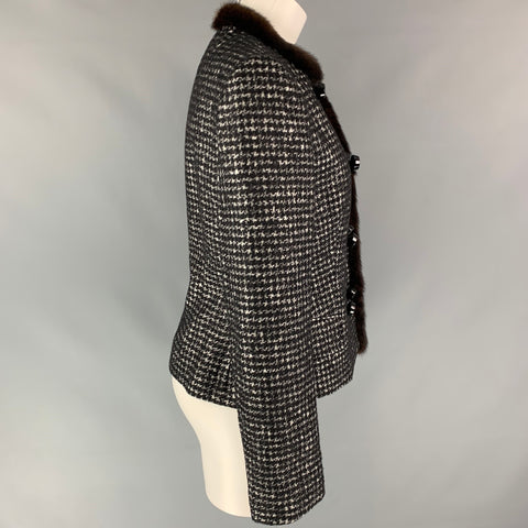 DOLCE & GABBANA Size 8 Black & White Houndstooth Virgin Wool Blend Jacket