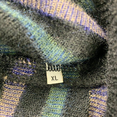 Vintage MISSONI Size XL Black & Blue Stripe Mohair Blend V-Neck Cardigan