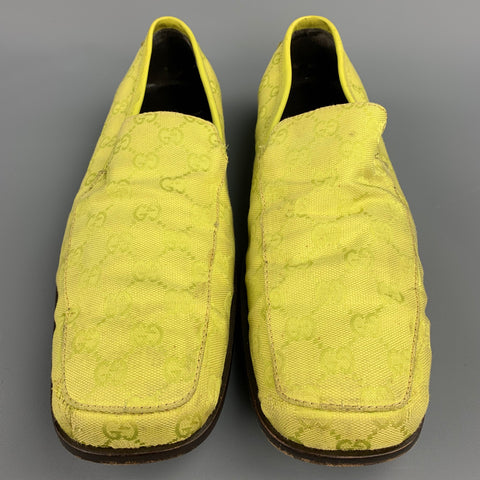 GUCCI Size 11 Lime Green Monogram Canvas Drivers Loafers
