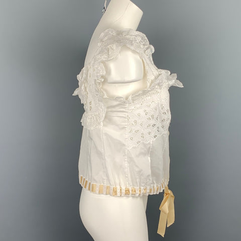 RALPH LAUREN Blue Label Talla 6 Top camisola de algodón con encaje blanco
