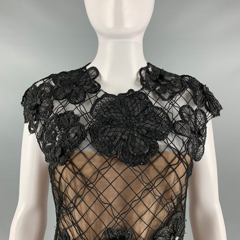 OSCAR DE LA RENTA Taille 4 Robe de cocktail brodée en polyamide nu noir
