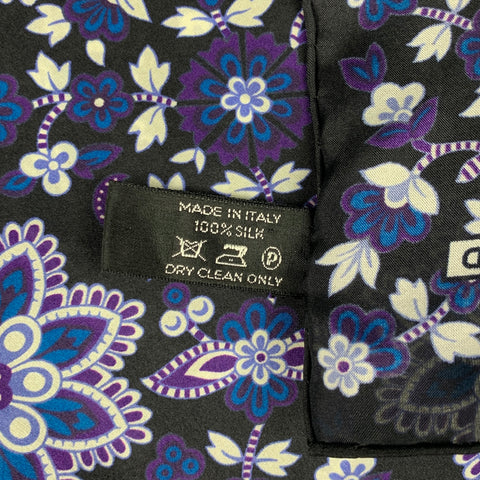 TOM FORD Black Purple White Abstract Floral Silk Pocket Square
