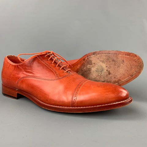PAUL SMITH Size 10.5 Brick Perforated Leather Cap Toe Lace Up Shoes