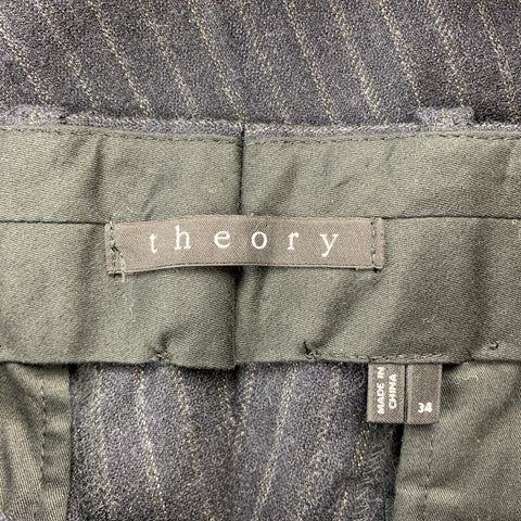 THEORY Size 34 Charcoal Stripe Wool Zip Fly Dress Pants