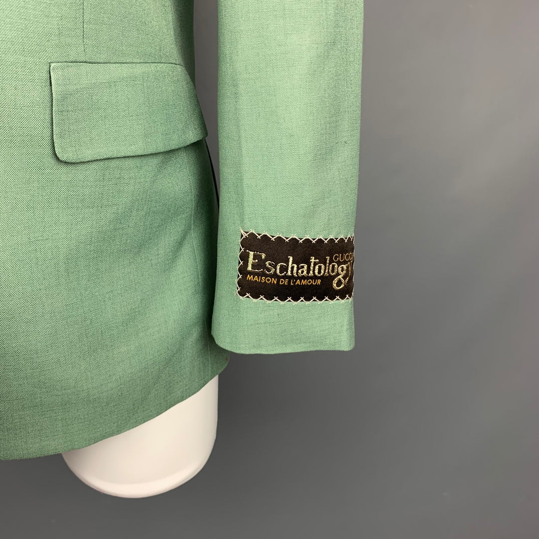 GUCCI Eschatology Size S Green Viscose / Linen Blend Notch Lapel Oversized Jacket