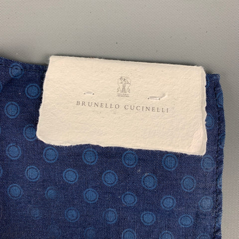 BRUNELLO CUCINELLI Navy Blue Circles Linen / Cotton Pocket Square