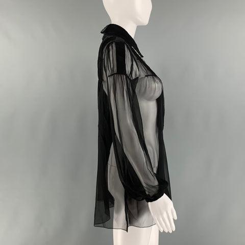ALBERTA FERRETTI Size S Black Silk Sequined A-Line Blouse