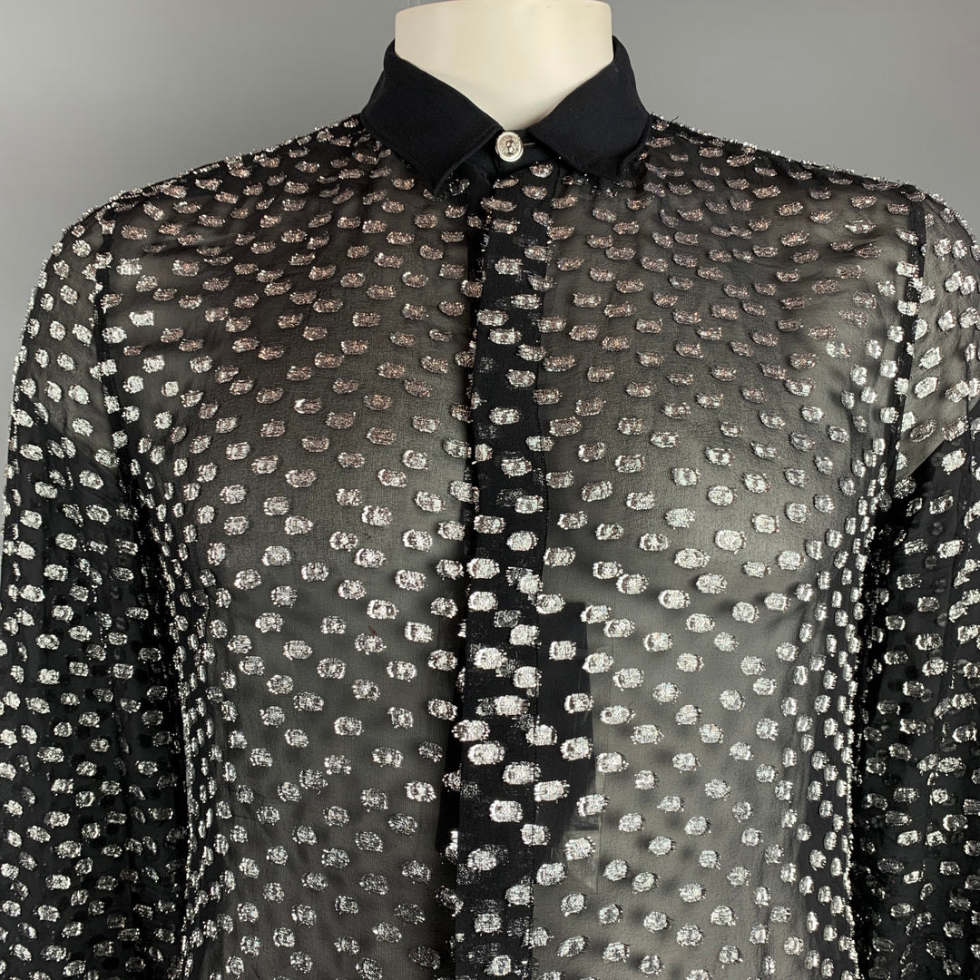 VERSUS by GIANNI VERSACE Size M Black & Silver Metallic Long Sleeve Shirt