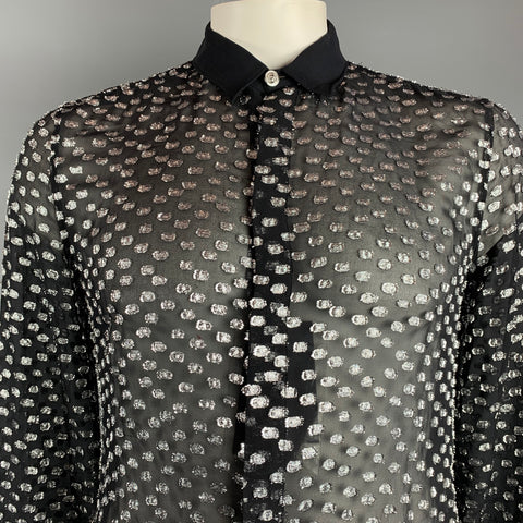 VERSUS by GIANNI VERSACE Size M Black & Silver Metallic Long Sleeve Shirt