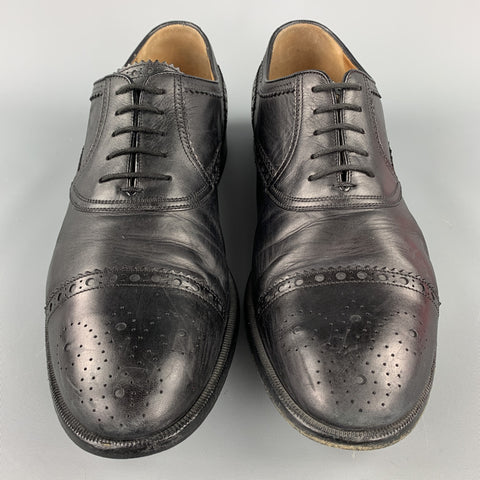 GUCCI Size 10.5 Black Perforated Leather Cap Toe Lace Up Shoes