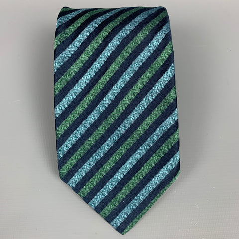 CHARVET Navy & Green Stripe Silk Tie