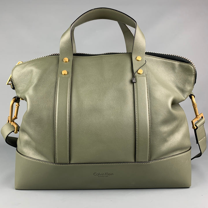 CALVIN KLEIN COLLECTION Olive Leather Rectangle Cross Body Bag