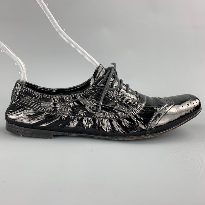 MIU MIU Size 7.5 Black Patent Perforated Leather Oxford Brogues
