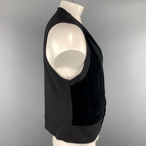 ARMANI COLLEZIONI Gilet Noir Tissus Mixtes Velours Boutonné Poitrine Taille 40