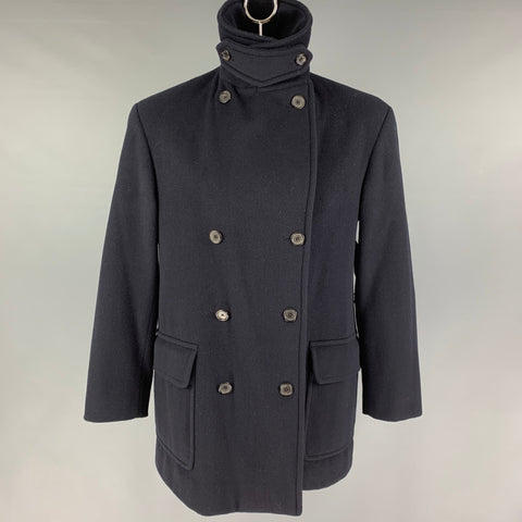 RALPH LAUREN Purple Label Size L Navy Lana Wool Double Breasted Coat