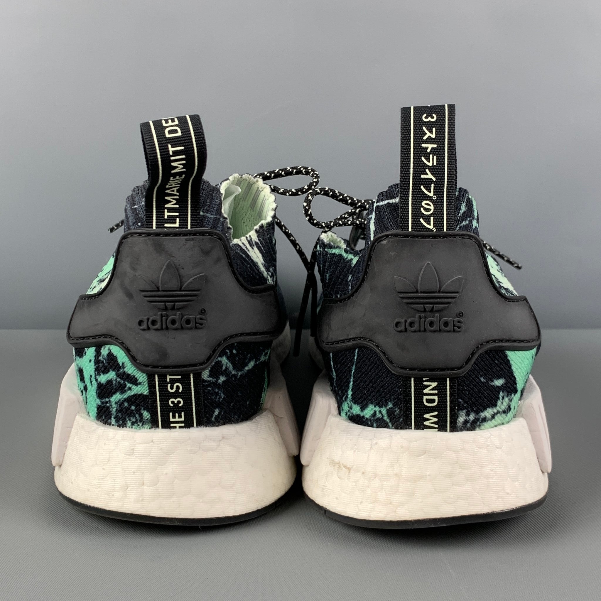 ADIDAS NMD R1 PK Size 12.5 Black Green Splattered Nylon Lace Up Sneakers