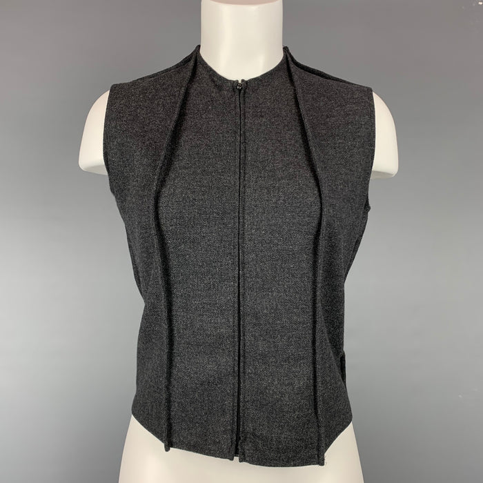 MAISON MARGIELA Size 8 Grey Heather Wool Blend Zip Up Vest
