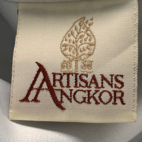ARTISANS ANGKOR Size M Silver See Through Silk Stripe Peplum Casual Top