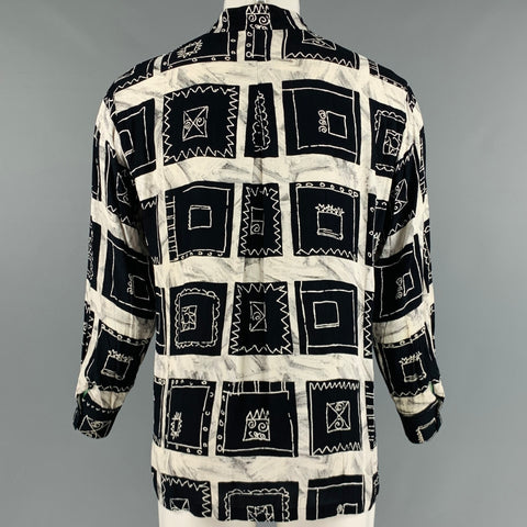 PACO RABANNE Size M Black Cream Squares Rayon Long Sleeve Shirt