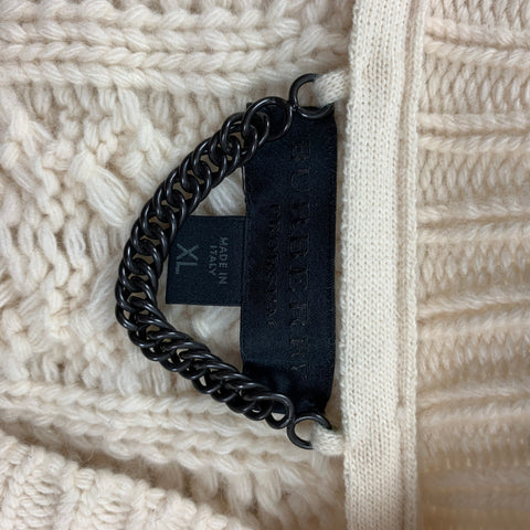 BURBERRY PRORSUM Automne Hiver 2011 Taille XL Crème Câble Tricot Laine / Cachemire Pull Col V