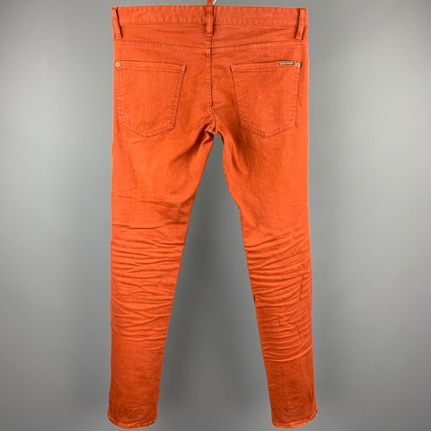 DSQUARED2 Size 30 Dark Orange Distressed Denim Button Fly Jeans