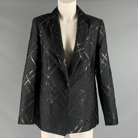 ESCADA Taille 12 Blazer abstrait en mélange de polyester noir argent