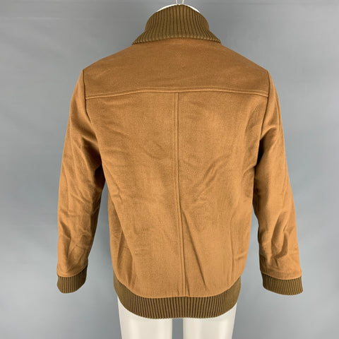 SAKS FIFTH AVENUE Size M Tan Solid Wool Hidden Placket Jacket