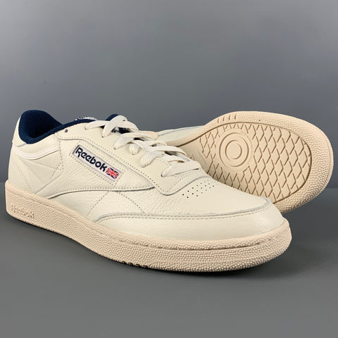 REEBOK Size 10.5 Off White Leather Lace Up Sneakers