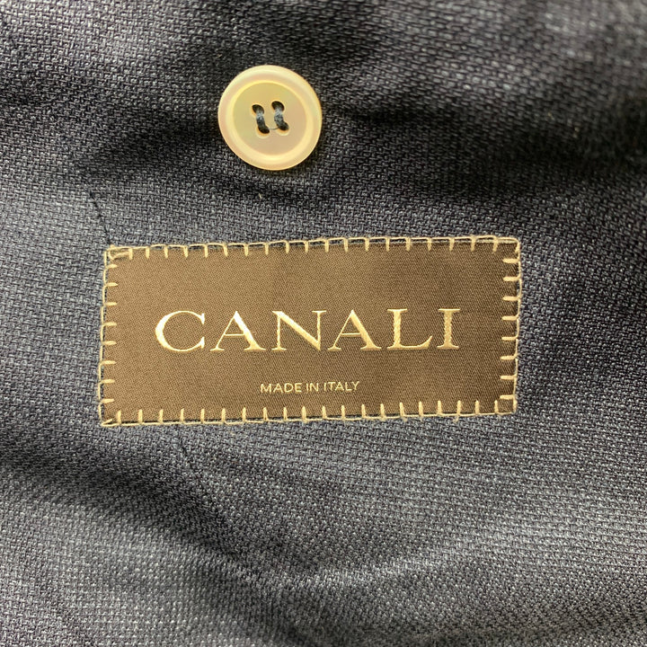 CANALI Size 40 Navy Woven Linen Blend Peak Lapel Sport Coat