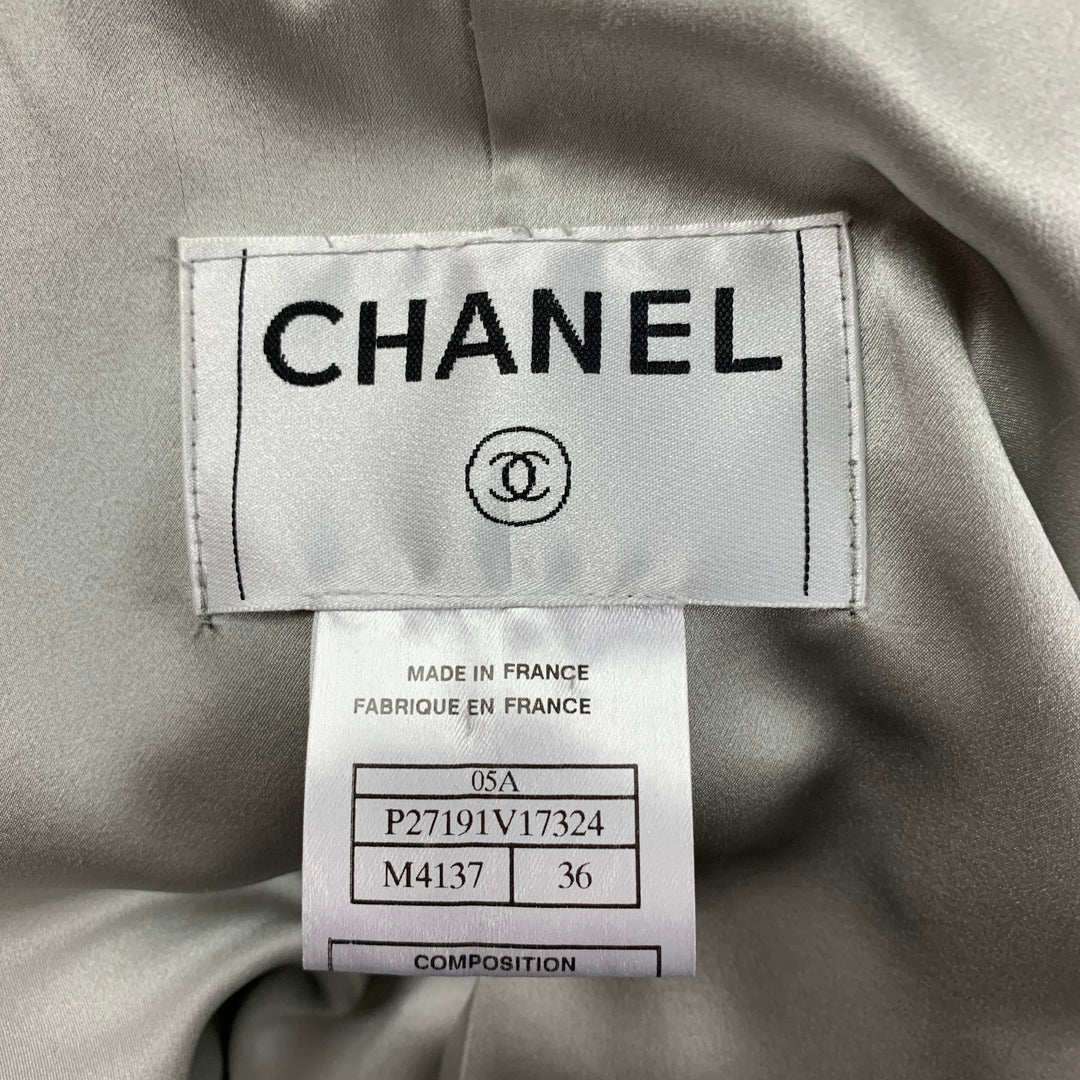 CHANEL M4137 05A Size 4 Purple Grey Boucle Metallic Skirt Jacket Set