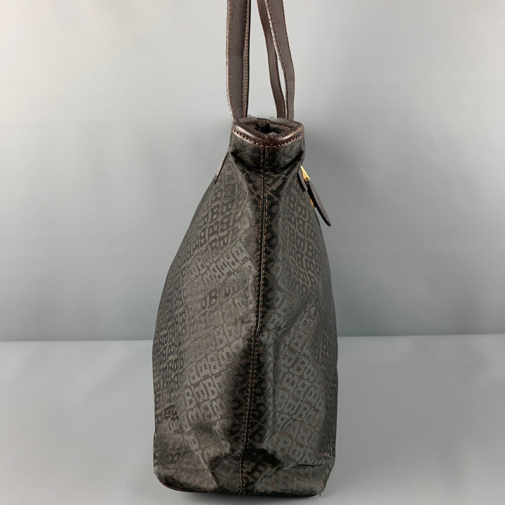 BALLY Brown Monogram Nylon Leather Tote Handbag