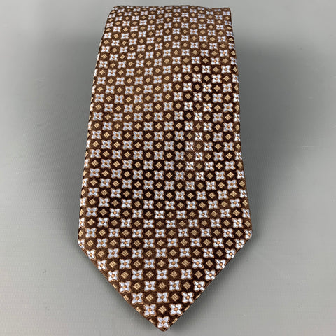 CANALI Brown Light Blue Abstract Floral Silk Tie