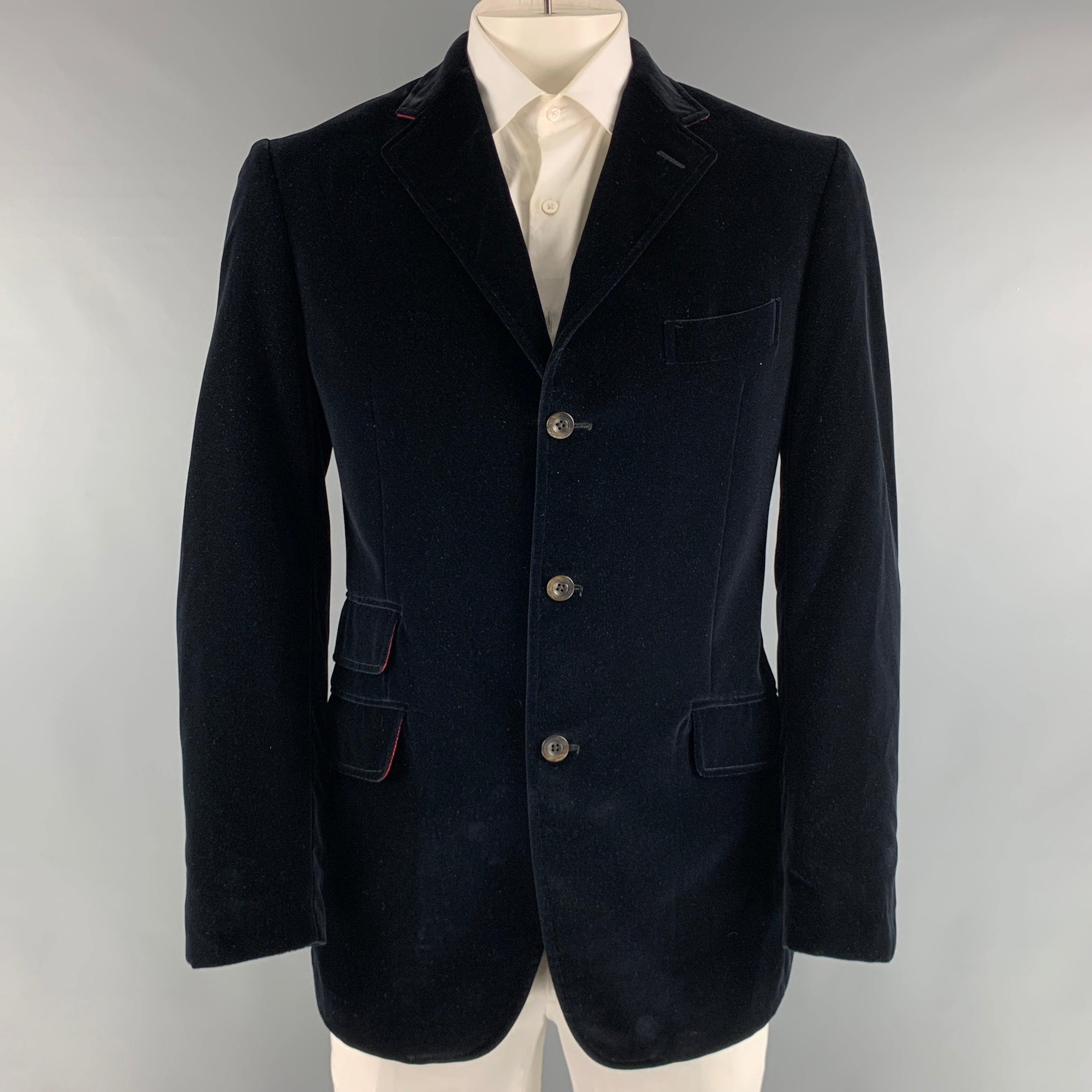 ETRO Chest Size 44 Navy Solid Cotton Velvet Notch Lapel Sport Coat