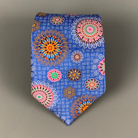 ERMENEGILDO ZEGNA Blue Multi-Color Abstract Silk Tie