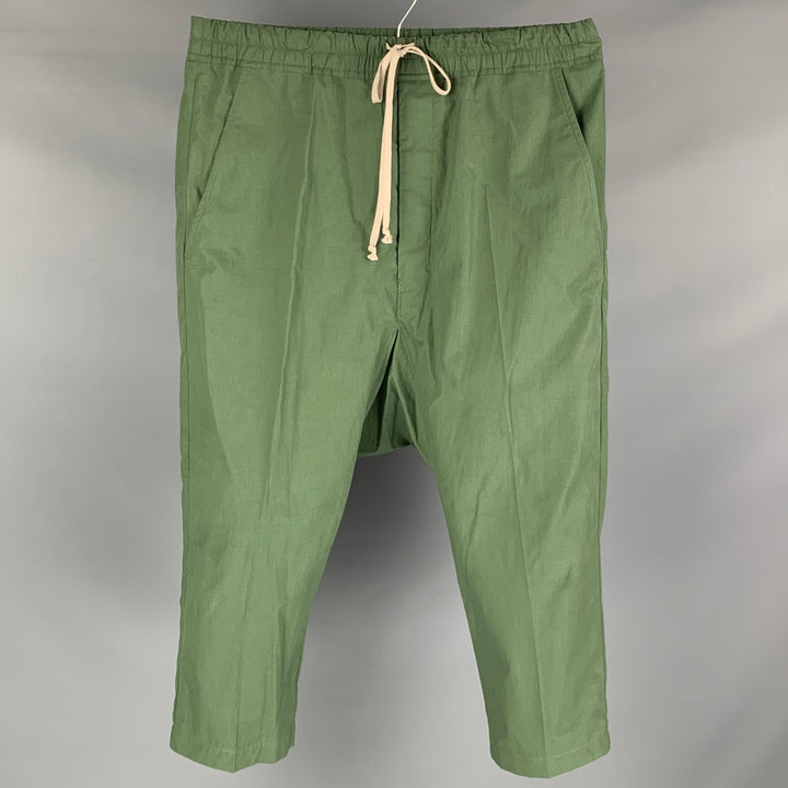 RICK OWENS Size 34 Green Cotton Drop-Crotch Casual Pants