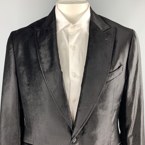 EMPORIO ARMANI Size 44 Black Velvet Peak Lapel Blazer