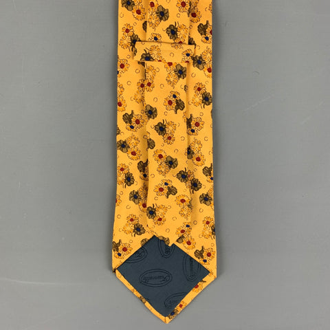 FACONNABLE Yellow Brown Floral Silk Tie