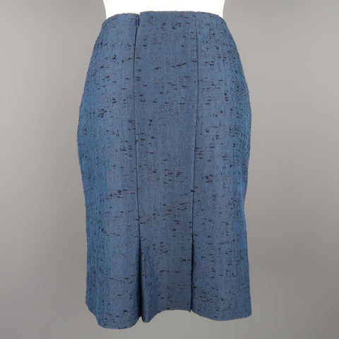 VALENTINO Size 6 Blue Textured Taffeta Pencil Skirt