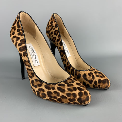JIMMY CHOO Talla 7.5 Marrón Estampado de leopardo Pelo de becerro VICTORIA Salón