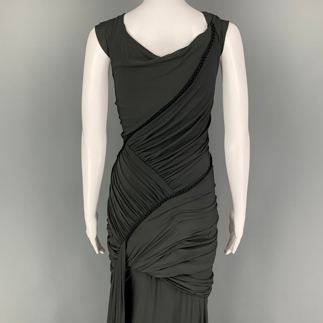 DONNA KARAN Size M Slate Viscose Ruched Sleeveless Long Dress Sui Generis Designer Consignment DONNA KARAN Size M Slate Viscose Ruched Sleeveless Long Dress Sui Generis Designer Consignment