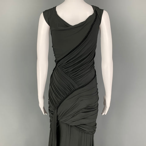 DONNA KARAN Size M Slate Viscose Ruched Sleeveless Long Dress