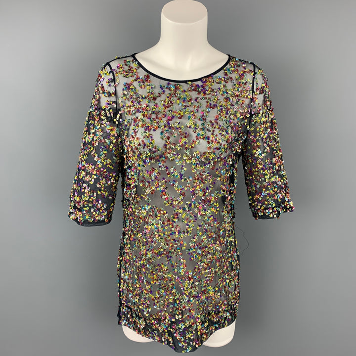 DRIES VAN NOTEN Size 8 Multi-Color Mesh Sequin Polyester Dress Top
