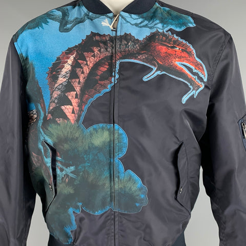 VALENTINO Size 36 Navy Graphic Bomber Jacket