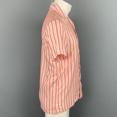 ONIA Size S Red & White Stripe Viscose / Polyester Short Sleeve Shirt