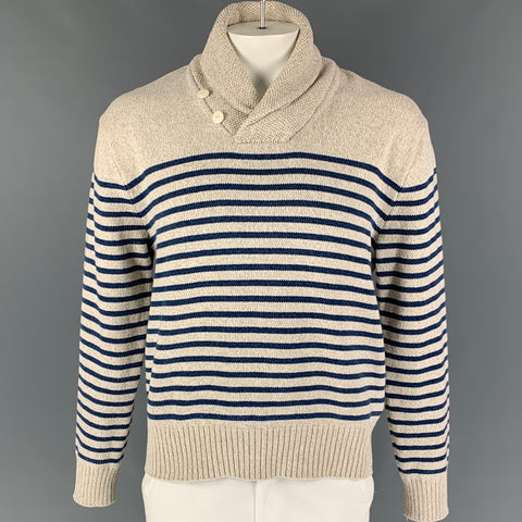 RRL by RALPH LAUREN Size XL Oatmeal Navy Stripe Cotton Linen Sweater
