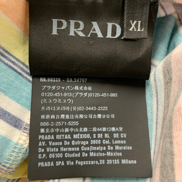 PRADA Size XL Black Multi-Color Stripe Cotton Crew-Neck T-shirt