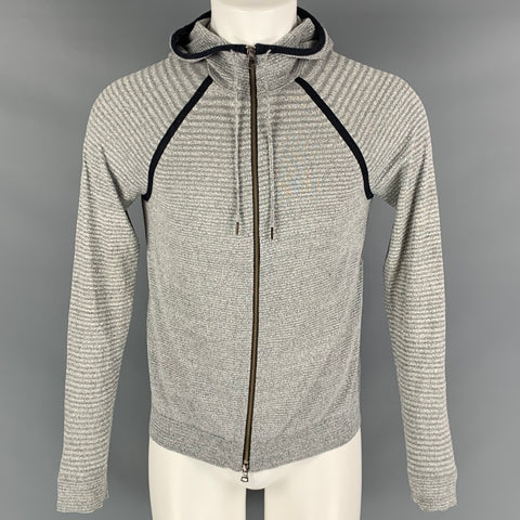 THEORY Size S Black White Stripe Cotton Nylon Hooded Cardigan