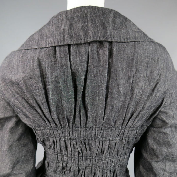 LOUIS VUITTON Taille 6 Veste à manches froncées en coton / ramie marine